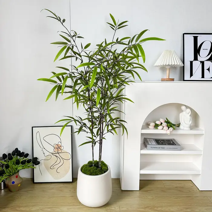 Plante artificielle en bambou de 130-210 cm, arbre artificiel réaliste, résistant aux UV, feuilles de palmier artificielles hautes pour la décoration intérieure de la maison et du bureau