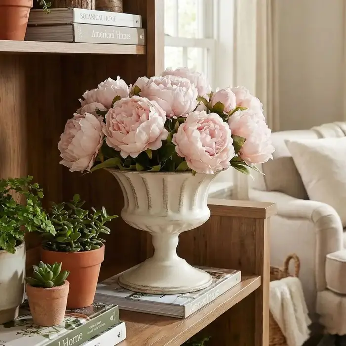 Pot de fleurs vintage en métal blanc