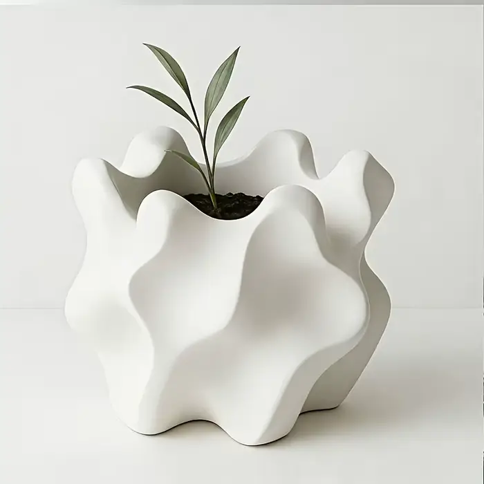 Pot de fleurs géométrique rétro moderne pour intérieur/extérieur avec trou de drainage - Pot de plante de forme