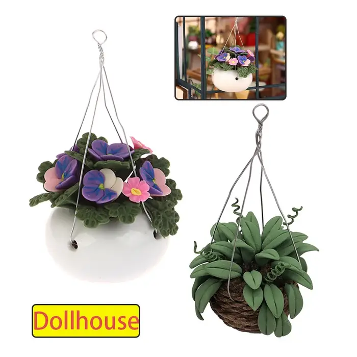 Plantes miniatures en pot pour maison de poupée 1:12, pot de fleurs Phalaenopsis, réservoir suspendu, modèle bonsaï, décoration de jardin pour la maison, accessoires de jouets