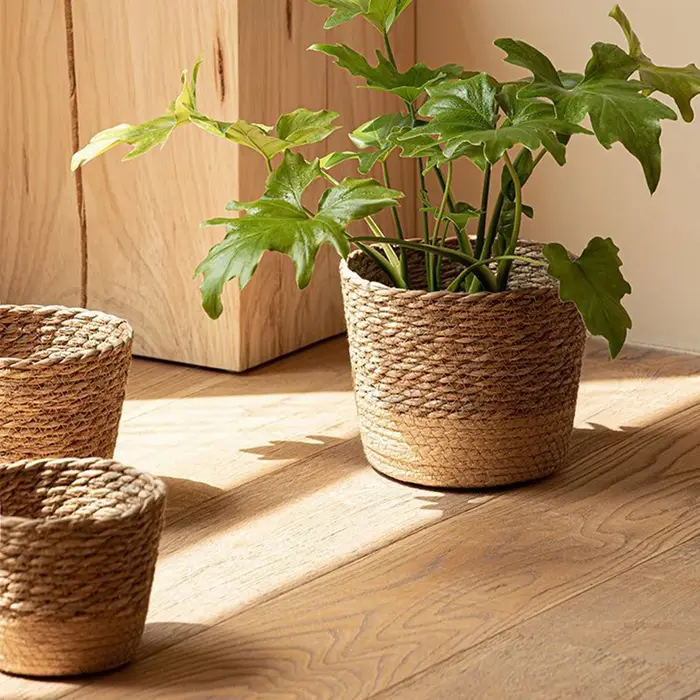 Pot de fleurs en paille tressée
