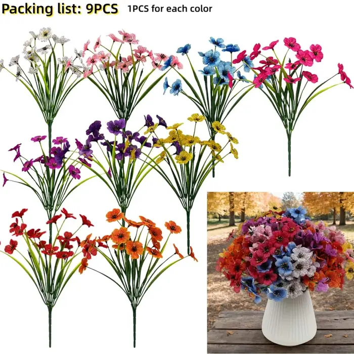 9/10 pièces fleurs en soie-fleurs artificielles colorées résistant aux UV fausses fleurs pour mariag