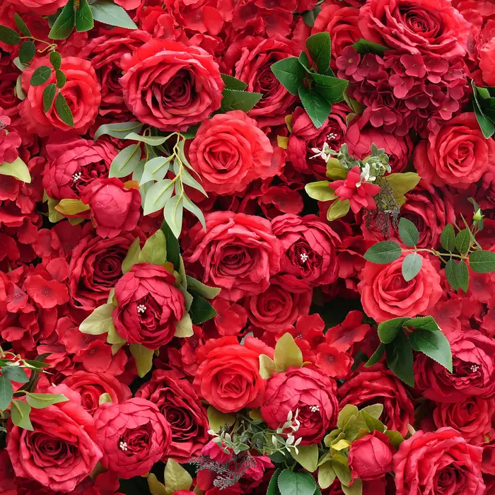 A8937 Rose rouge pivoine feuilles vertes 5D enroulable tissu Base fleur décoration murale mariage toile de fond Arrangement Floral fournitures de Banquet