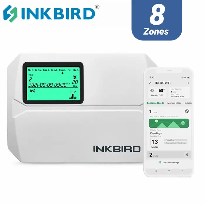 INKBIRD-Contrôleur d'arrosage intelligent Wi-Fi, contrôle à 8 zones, minuterie d'irrigation intérieu