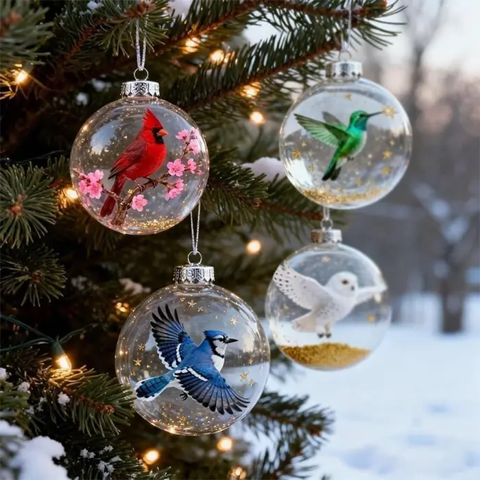 Ornement de noël clair d'oiseaux de la nature