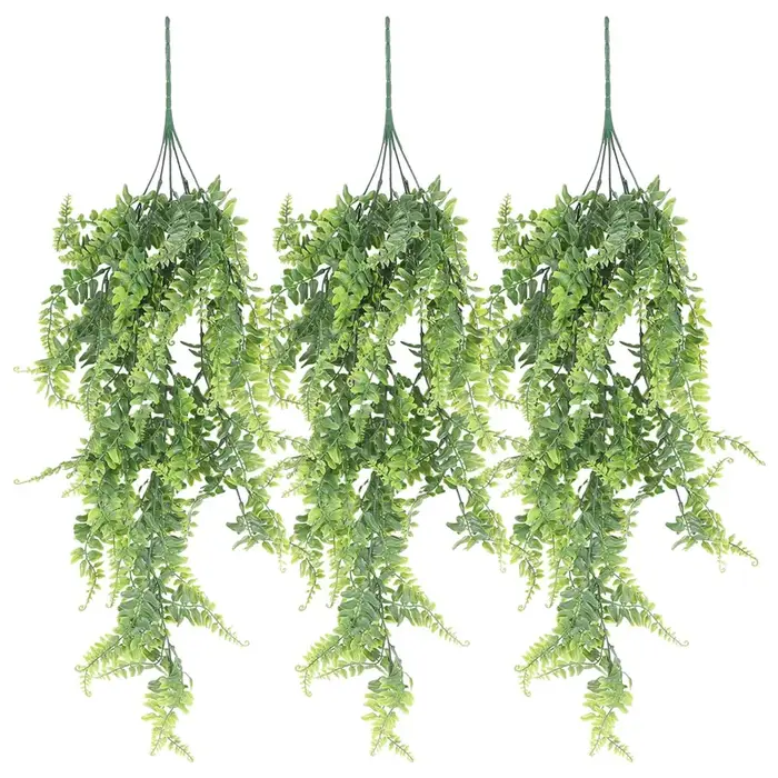 AA81 - Lot de 3 plantes artificielles suspendues, fausses lianes de lierre, fougères de Boston, plan
