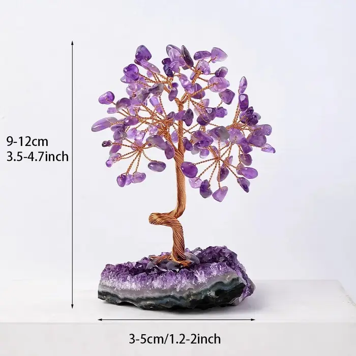 Arbre à Argent en Améthyste Naturelle, Cristal Feng Shui pour l'Attraction de Richesse, Ornement Art