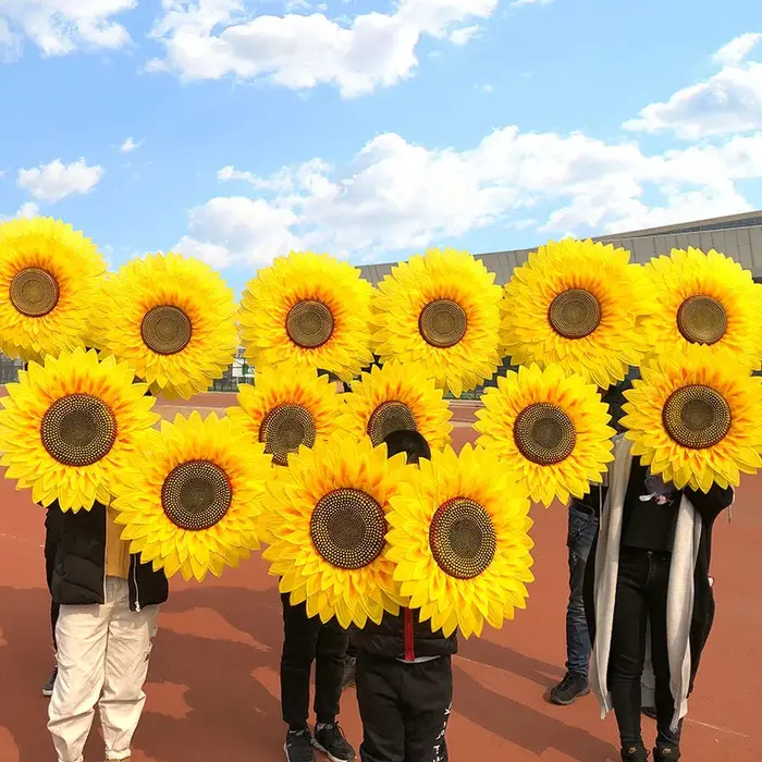 Fleur jaune de tournesol artificielle en soie de grande taille