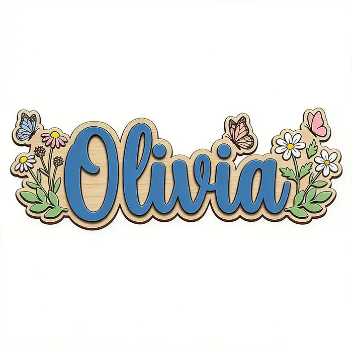 Plaque nominative personnalisée en bois avec marguerites et papillons pour chambre d'enfant, thème floral unique et charmant, cadeau à suspendre à la porte