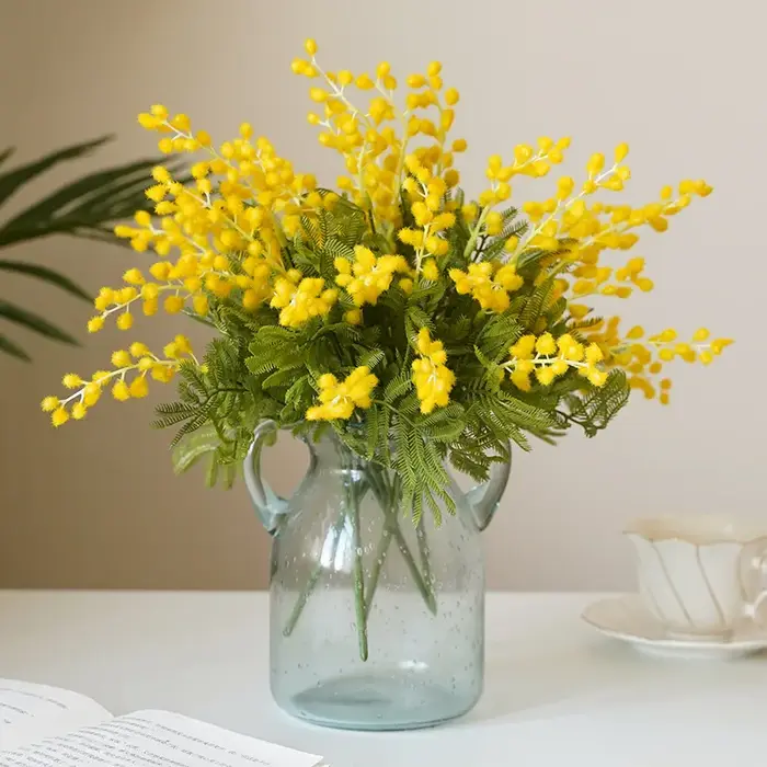 Fausses fleurs artificielles d'acacia jaune Mimosa Spray cerise branche de fruits mariage maison Table décoration fausse fleur