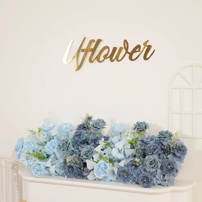 Rangée de roses artificielles bleues de luxe Uflower pour arrangement floral de mariage, toile de fond de scène de fête, photomaton, décoration d'anniversaire