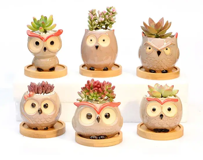 Pot de fleur hibou en céramique