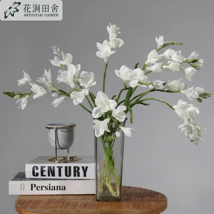 Fleur artificielle de freesia à deux branches pour la décoration de la maison et du salon, accessoires photographiques, vitrine de centre commercial, décoration de mariage