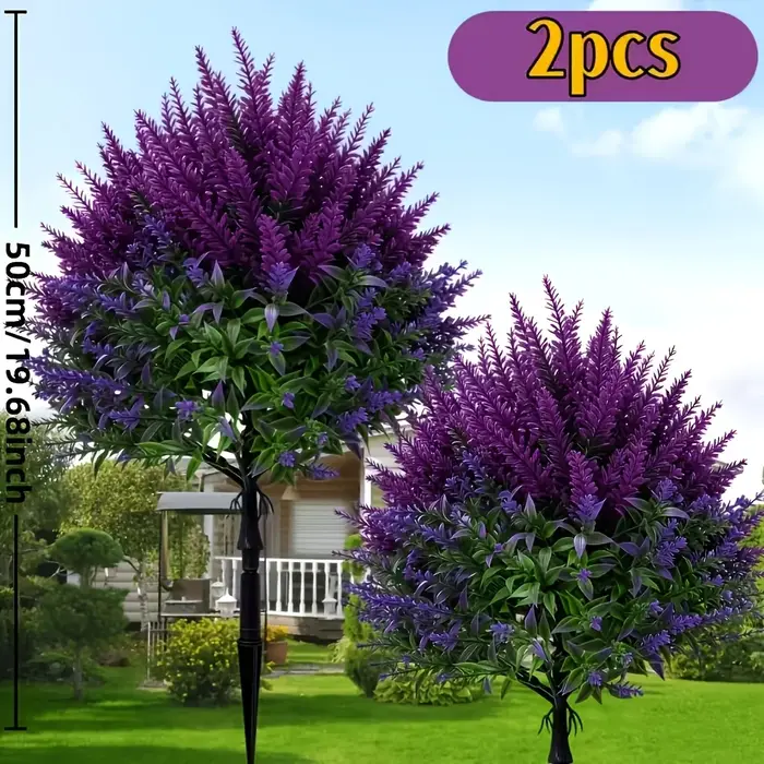 2/4 Pièces de lavande artificielle violette pour extérieur + combinaison d'épis de blé avec piquets de fixation au sol
