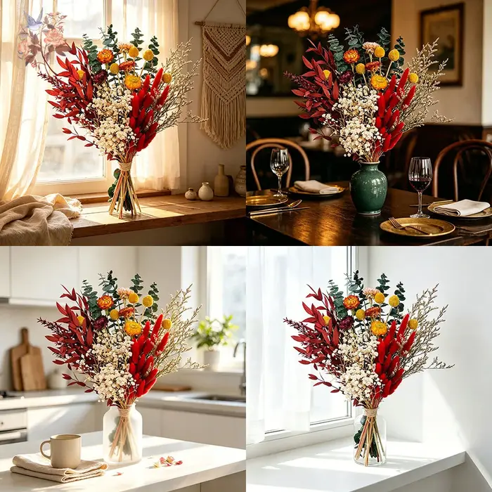 Bouquet de fleurs séchées naturelles, arrangement floral réel, décoration pour la maison, salon, chambre à coucher, style vintage rustique, cadeau de mariage, accessoire photo