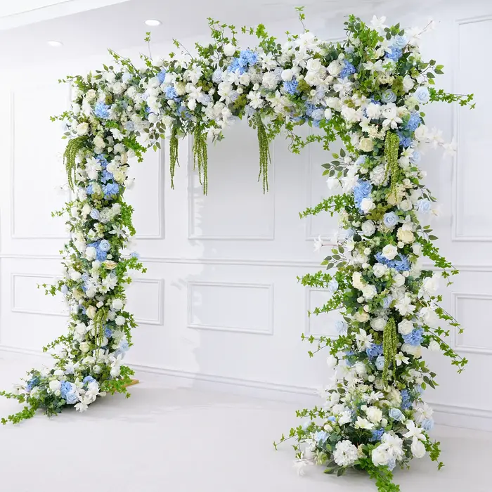 HMEOT H8870 Arche florale carrée avec arrangement de fleurs bleues d'hortensia