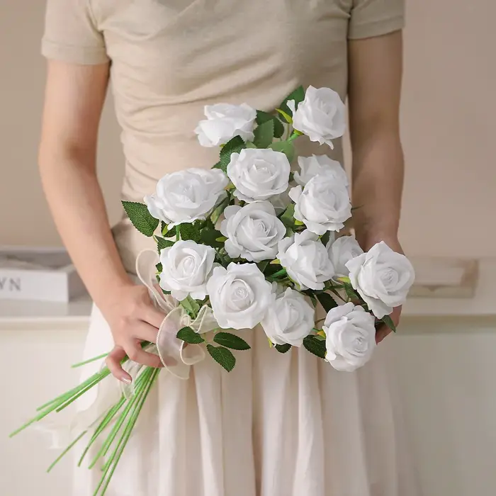 Bouquet de roses artificielles 49cm, 5/10 pièces, fausses fleurs pour décoration de maison, jardin, 