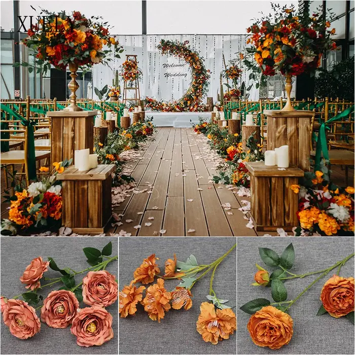 Série de fleurs artificielles couleur caramel pour mariage