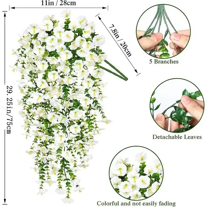 75 cm blanc Crochet fleur artificielle matin gloire tenture murale fausses plantes violettes suspendus