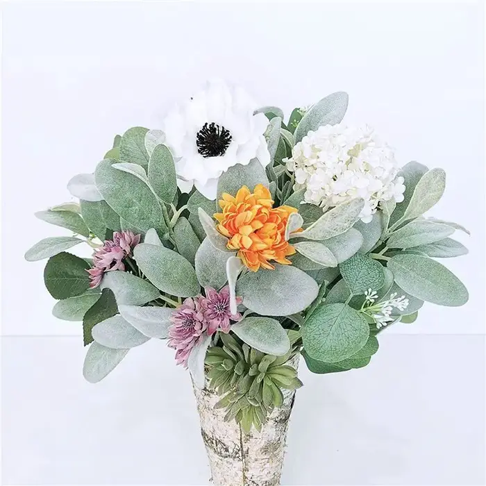 A36T-64Pcs Feuilles artificielles floquées en forme d'oreilles d'agneau