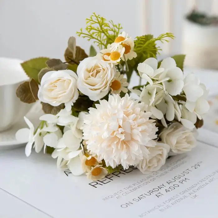 6PCS Fleurs Artificielles Camomille Mariage Maison Chambre Décoration Bouquet De Mariée Jardin Soie 