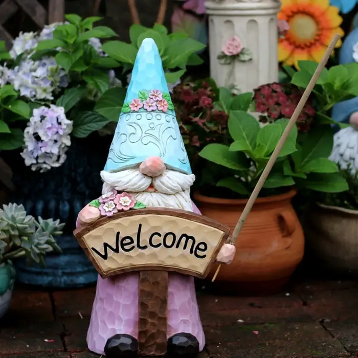 Statue de jardin Gandalf avec panneau de bienvenue, décor de balcon extérieur, Figurine de Gnome fantaisiste tenant une bobine d'encens, ornement de cour Unique