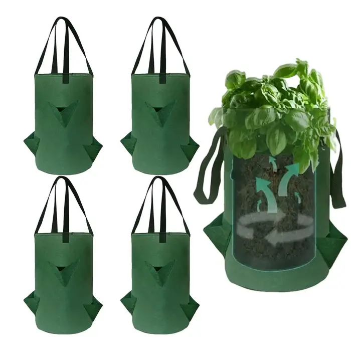 Sacs de culture inversés pour tomates et fraises, 5 pièces, en tissu respirant et suspendable, avec 6 trous de plantation