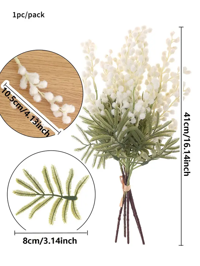Mimosa artificielle, fleur artificielle de printemps, fausse fleur jaune en peluche avec longue tige