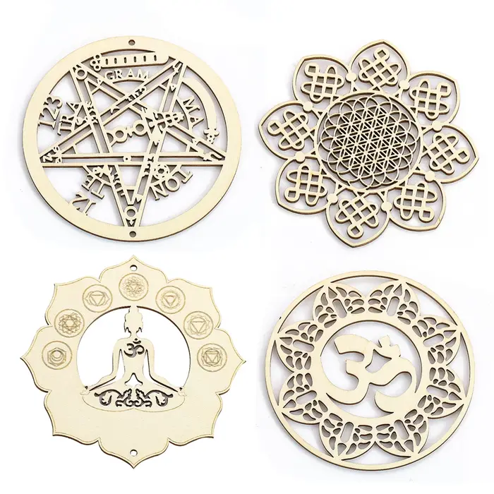 Mandala géométrie sacrée suspendue fleur en bois vie mur Art spirituel Yoga méditation Chakra cristal grille décor conseil dessous de verre