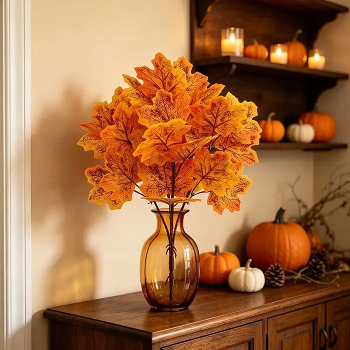 Feuilles d'érable d'automne, plantes artificielles, fausses fleurs, décoration d'Halloween, décoration de Thanksgiving, décoration de la maison, bouquet DIY, décoration de fête, ornement de table
