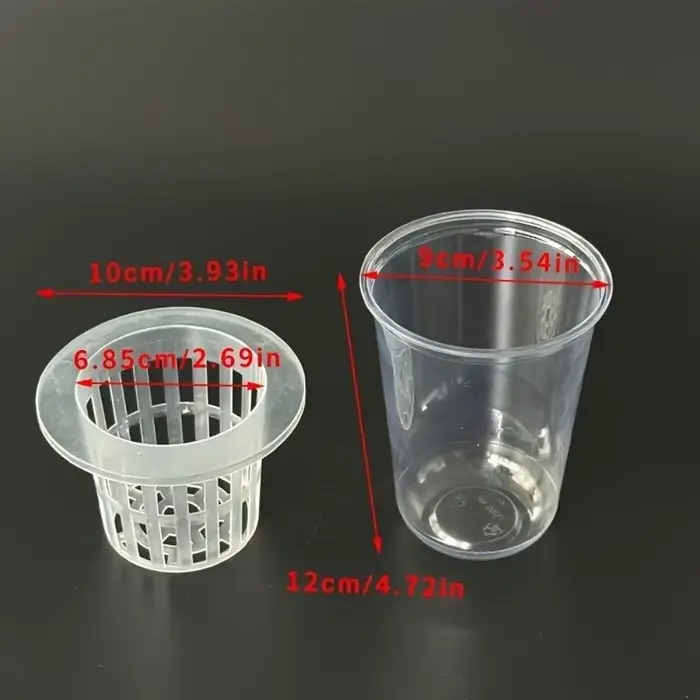 Gobelets en maille plastique transparente pour hydroponie