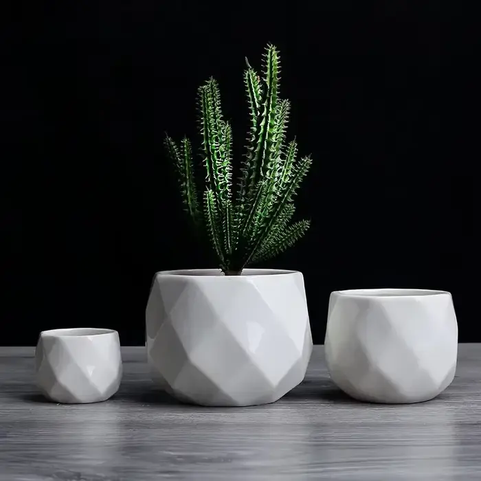 Pot de fleurs géométrique diamant créatif en céramique, conteneur de plantes succulentes simples, ja