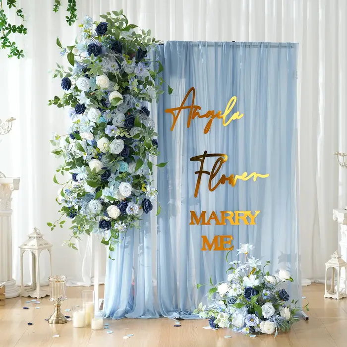 Rose artificielle Angela Flower A9076 bleue et blanche avec feuilles vertes