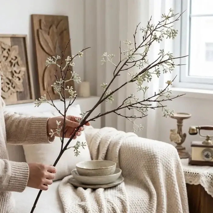 Branche d'eucalyptus artificielle faite à la main avec baies