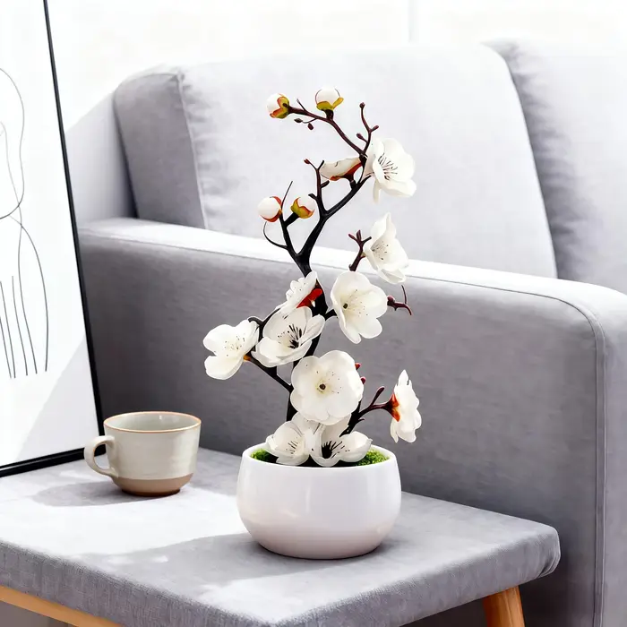 Bonsaï de fleur de prunier artificielle réaliste