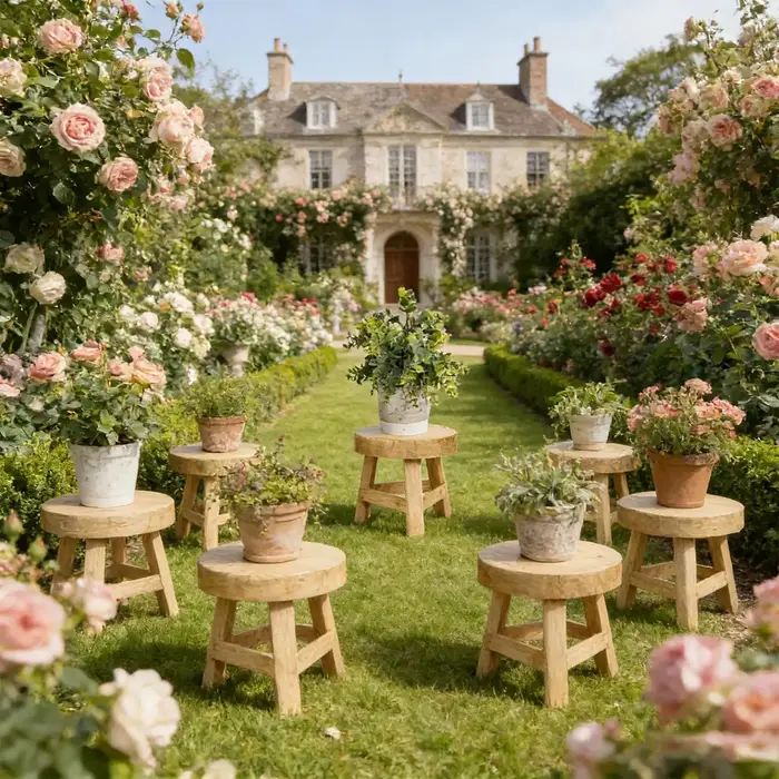 Petit tabouret rond en bois pour plantes d'intérieur