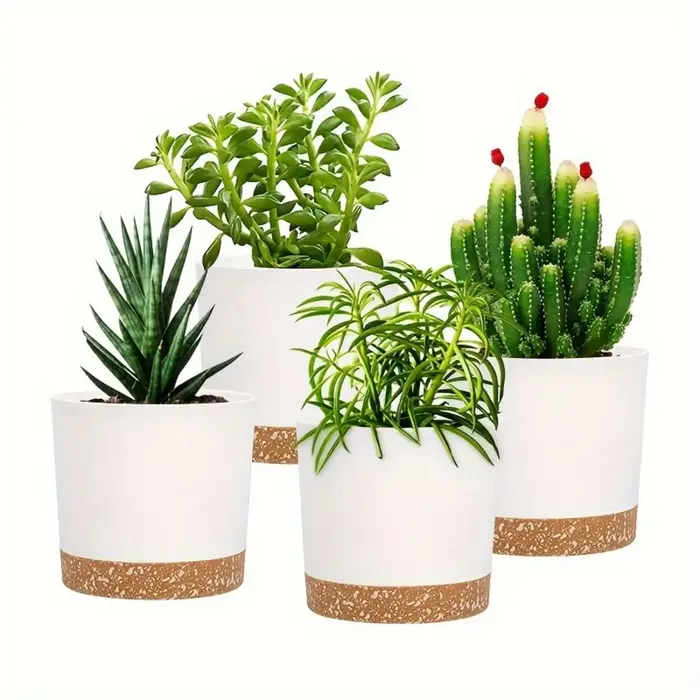 Lot de 4 pots de fleurs ronds de 5 pouces avec fond amovible, pot de fleurs respirant pour la maison