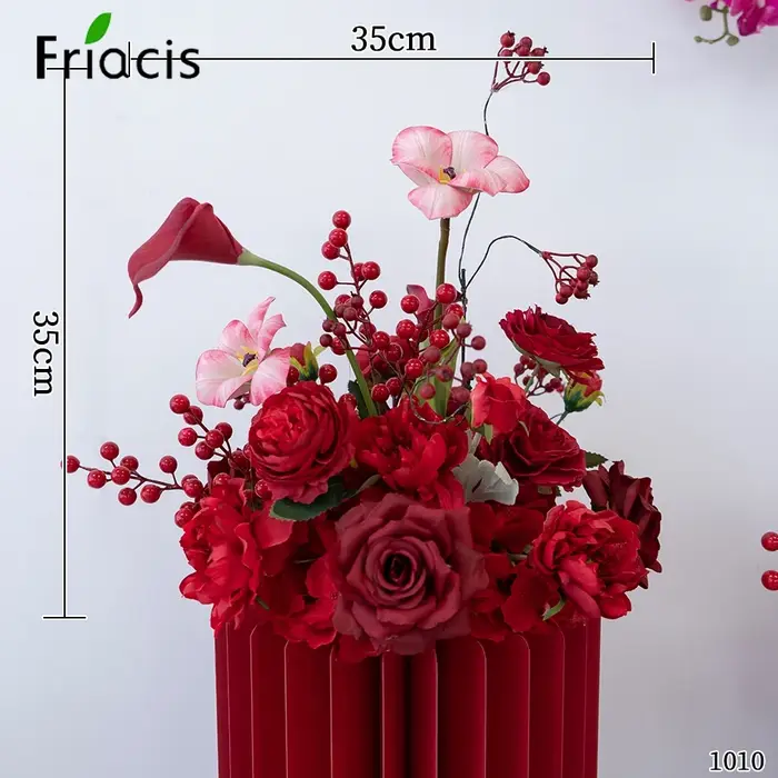 Nouvelle rangée de fleurs artificielles suspendues (orchidée rouge, rose, pivoine) pour décoration d