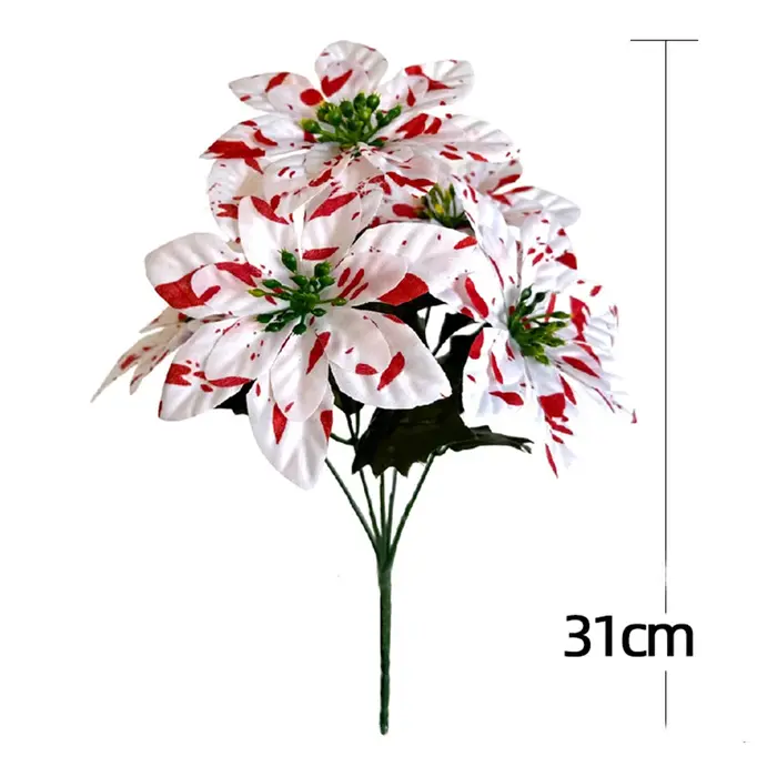 Plante de poinsettia artificielle de 14-31cm, Bouquet de fleurs en soie, fausses feuilles de balsam pour Halloween, décoration de maison et de Noël