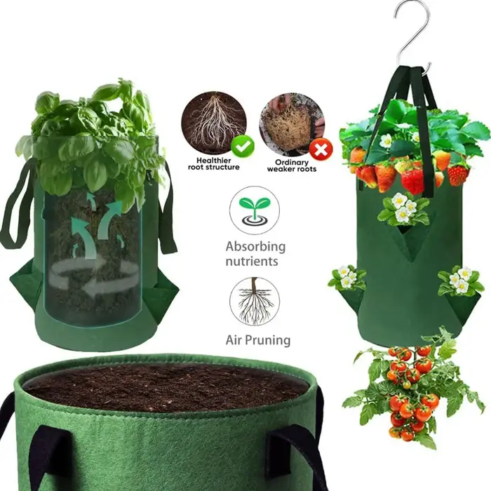 Sacs de culture inversés pour tomates et fraises, 5 pièces, en tissu respirant et suspendable, avec 6 trous de plantation