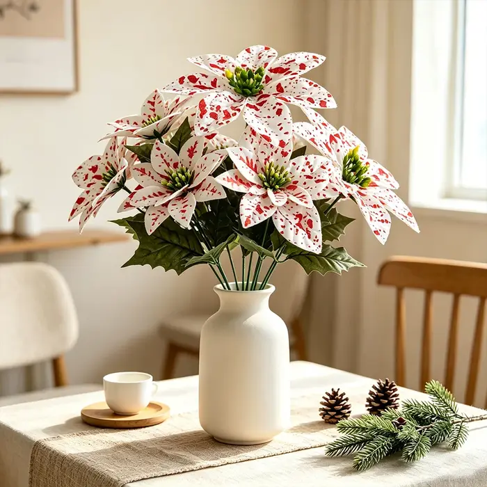 Plante de poinsettia artificielle de 14-31cm, Bouquet de fleurs en soie, fausses feuilles de balsam pour Halloween, décoration de maison et de Noël