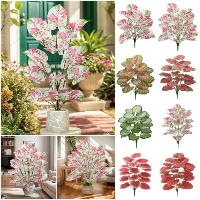 12/18/24 Feuilles de plantes artificielles en soie, multicolores, imitation de feuilles de Colocasia, accessoires photo, aménagement paysager, fausses feuilles de plantes