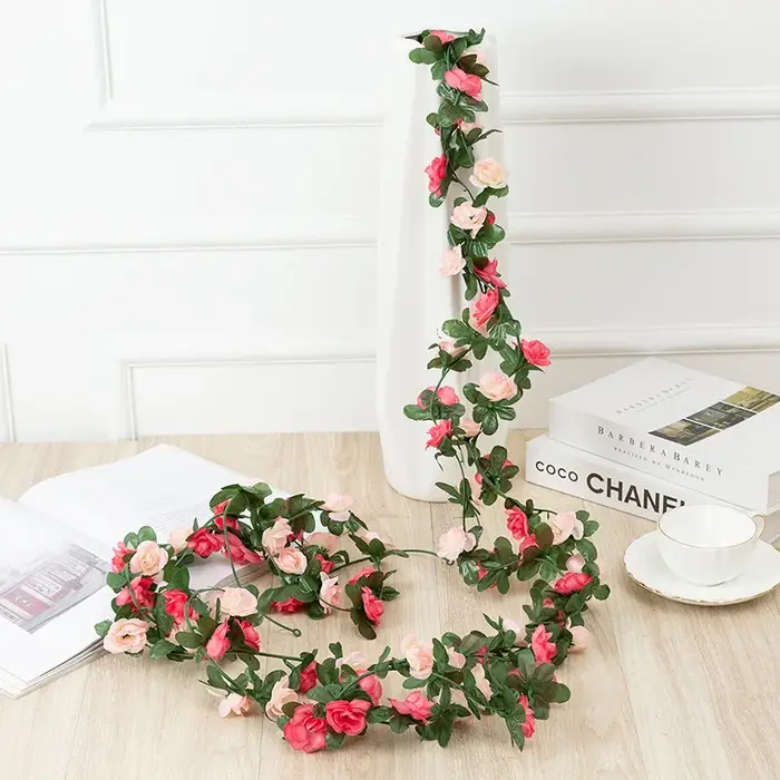 250CM Rose Fleurs Artificielles Guirlande pour Saison De Mariage Maison Chambre Décoration Printemps Automne Jardin Arche BRICOLAGE cadeau Faux Plante Vigne