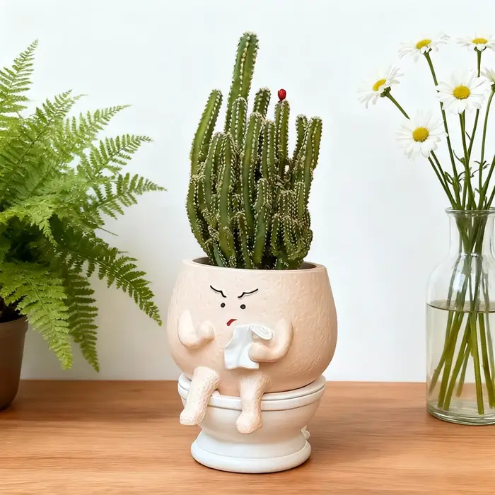 Pot de fleurs amusant en résine en forme de fantôme pour plantes succulentes avec porte-rouleau de papier toilette