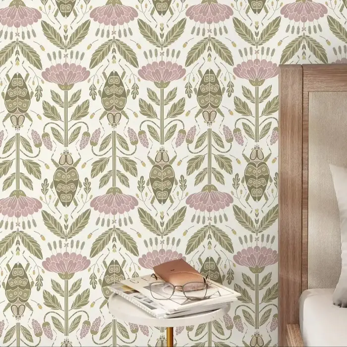 Papier peint Floral rose et coccinelle, papier peint amovible, décoration murale pour la maison, déc