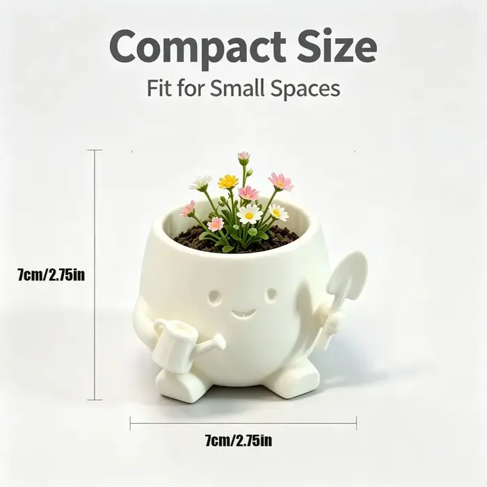 Mini pot de fleurs créatif en forme de jardinier de dessin animé avec visage souriant, ornement de bureau créatif, décoration pour la maison et le bureau, cadeau pour ami.
