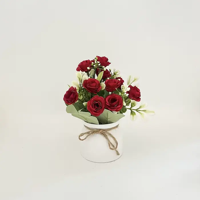 Petit bassin en corde de chanvre, plante en pot de rose simulée, décoration de bureau à domicile, dé