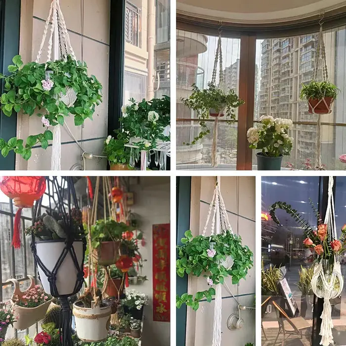 Panier suspendu pour plantes en macramé fait à la main