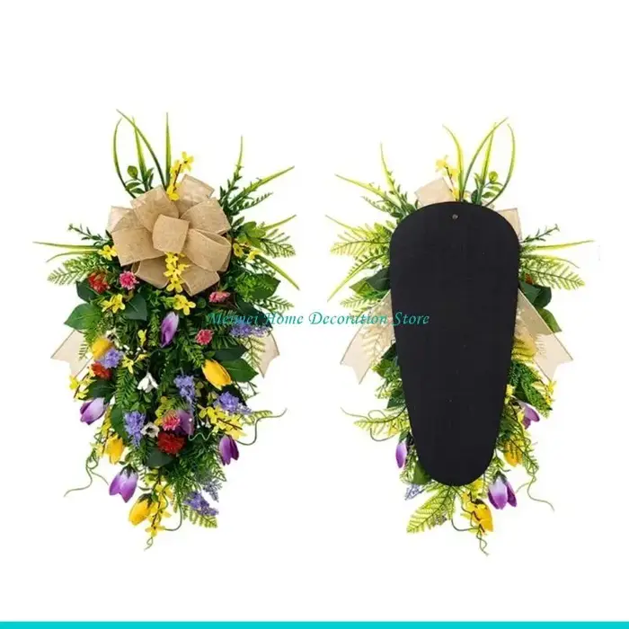 Couronne fleurs en feuilles H7BF, pour porte d'entrée, ferme, jardin, fête mariage en plein air