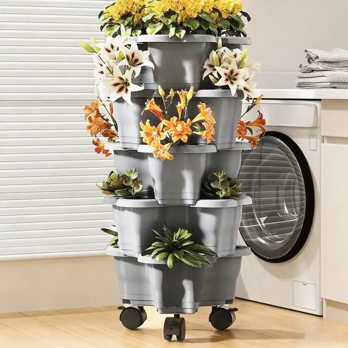 Tour de jardinage verticale à 6 niveaux avec roulettes